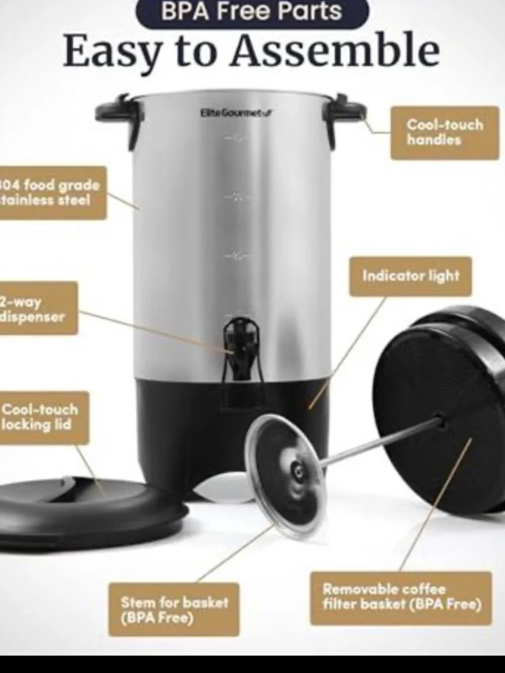 Elite Gourmet Stainless Steel Beverage Urn with Dispensing Spout